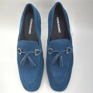 Salvatore Ferragamo Blue Tassels Loafers Suede Formal Men Shoes Size 9E US10